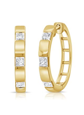 1.18CT PRINCESS SHAPE DIAMOND BEZEL SET HOOP EARRINGS