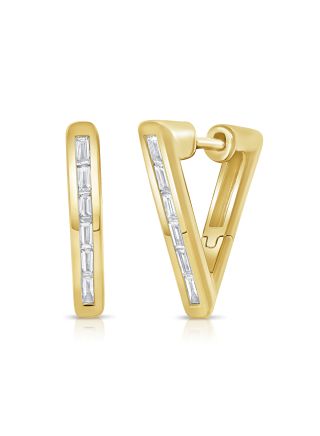 0.32CT BAGUETTE DIAMOND TRIANGLE CHANNEL SET HUGGIE EARRINGS