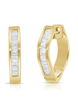1.05CT BAGUETTES DIAMOND CHANNEL HUGGIE EARRINGS