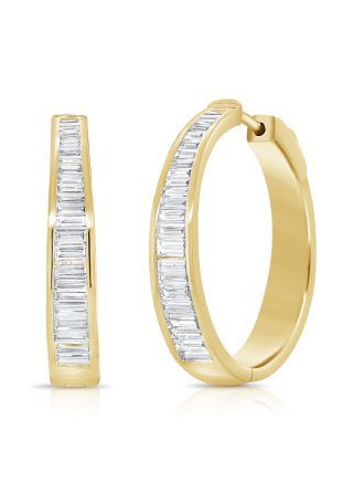 2.13CT BAGUETTES DIAMOND CHANNEL HUGGIE EARRINGS