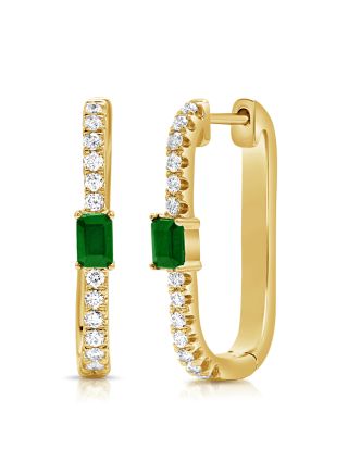 .60CT EMERALD AND DIAMOND HOOP EARRINGS