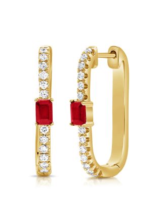 .66CT RUBY AND DIAMOND HOOP EARRINGS