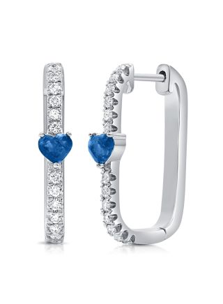 .72CT SAPPHIRE AND DIAMOND HEART HOOP EARRINGS