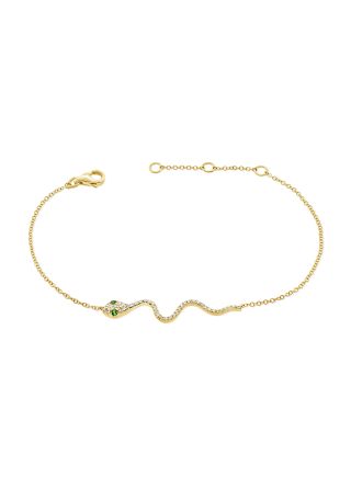 .14CT GREEN TSAVORITE AND DIAMOND SNAKE CHAIN BRACELET