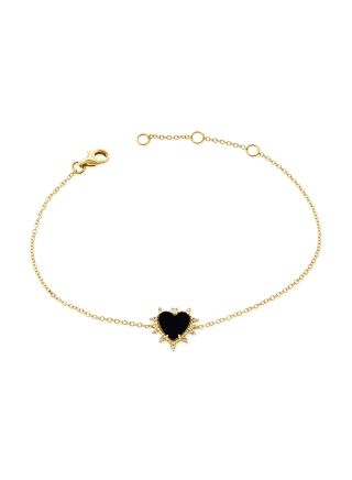 .59CT BLACK AGATE AND DIAMOND HEART CHAIN BRACELET