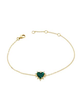 .59CT MALACHITE AND DIAMOND HEART CHAIN BRACELET