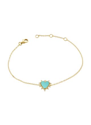 .32CT TURQUOISE AND DIAMOND HEART CHAIN BRACELET