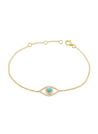 .29CT TURQUOISE AND DIAMOND EVIL EYE CHAIN BRACELET
