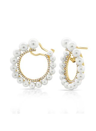 9.99CT DIAMOND PEARL FRONT FACING HOOP EARRINGS