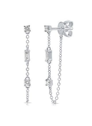 .23CT BAGUETTES AND DIAMOND STUD WITH CHAIN EARRINGS