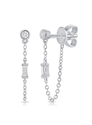 .15CT BAGUETTES AND DIAMOND STUD WITH CHAIN EARRINGS
