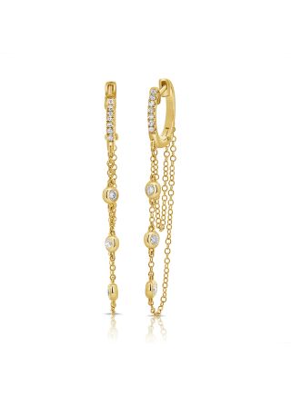 .22CT DIAMOND BEZEL HUGGIE WITH CHAIN EARRINGS