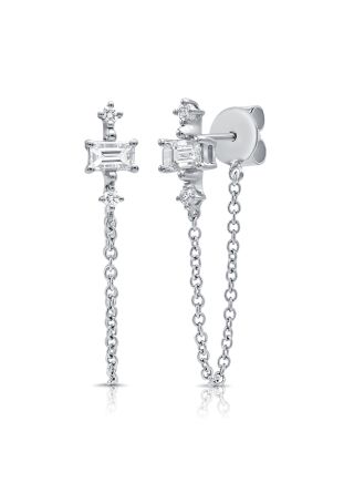 .42CT DIAMOND STUD WITH CHAIN EARRINGS