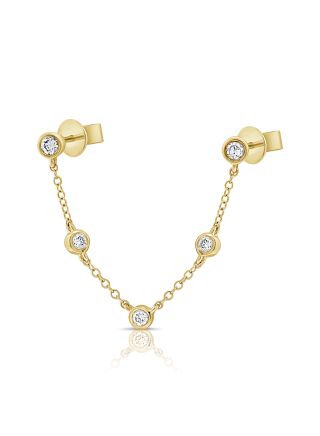 .18CT DIAMOND BEZEL STUD WITH CHAIN EARRINGS