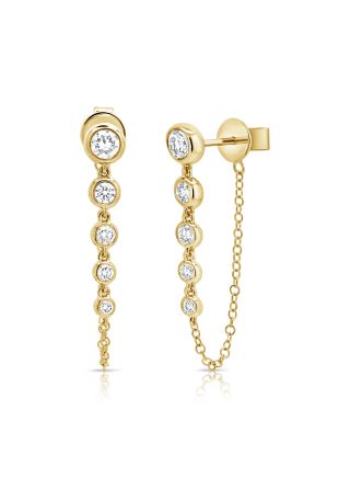.74CT DIAMOND BEZEL STUD WITH CHAIN EARRINGS
