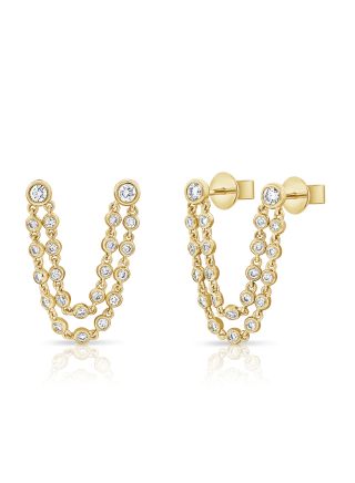 .41CT DIAMOND BEZEL STUD WITH CHAIN EARRINGS