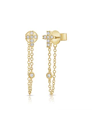 .11CT DIAMOND CROSS STUD WITH CHAIN EARRINGS