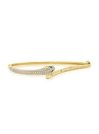 0.77CT GREEN TSAVORITE AND ROUND DIAMOND SNAKE BANGLE
