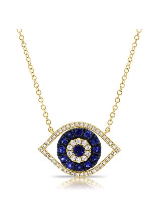 .64CT SAPPHIRE AND DIAMOND EVIL EYE PENDANT NECKLACE