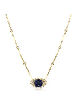 .42CT SAPPHIRE AND DIAMOND EVIL EYE PENDANT NECKLACE