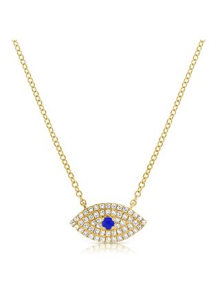 .19CT LAPIS AND DIAMOND EVIL EYE PENDANT NECKLACE