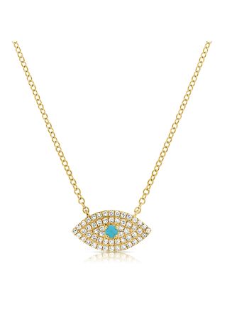 .18CT TURQUOISE AND DIAMOND EVIL EYE PENDANT NECKLACE