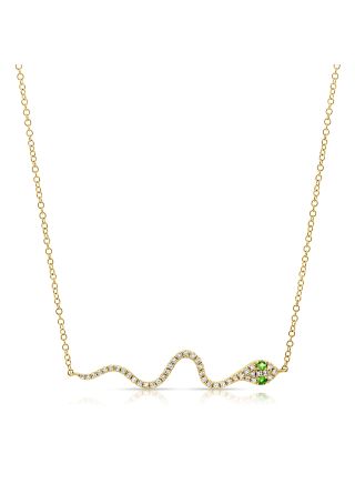 .13CT GREEN TSAVORITE AND DIAMOND SNAKE PENDANT NECKLACE