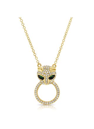.26CT GREEN TSAVORITE AND DIAMOND PANTHER PENDANT NECKLACE