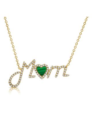 .44CT MALACHITE AND DIAMOND HEART MOM PENDANT NECKLACE