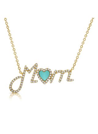 .38CT TURQUOISE AND DIAMOND HEART MOM PENDANT NECKLACE
