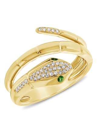 .14CT GREEN TSAVORITE AND DIAMOND SNAKE WRAP RING