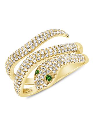 .60CT GREEN TSAVORITE AND DIAMOND SNAKE WRAP RING