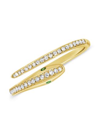 .16CT GREEN TSAVORITE AND DIAMOND SNAKE WRAP RING