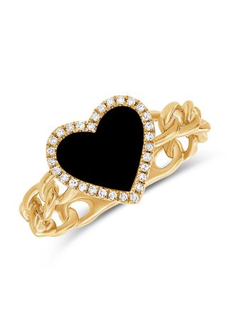 .65CT BLACK AGATE AND DIAMOND HEART CHAIN RING
