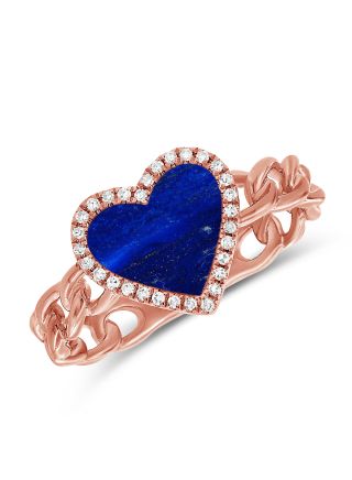 .74CT LAPIS AND DIAMOND HEART CHAIN RING