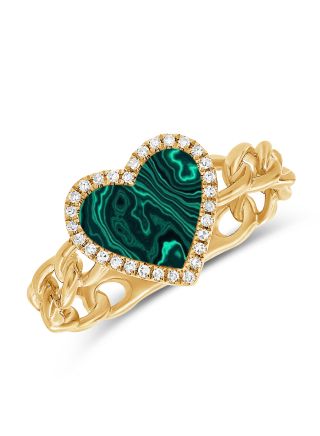 .94CT MALACHITE AND DIAMOND HEART CHAIN RING