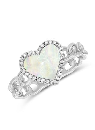 .61CT MOTHER OF PEARL AND DIAMOND HEART CHAIN RING