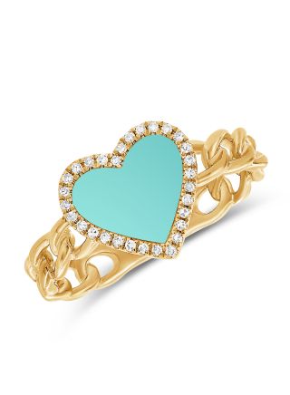 .53CT TURQUOISE AND DIAMOND HEART CHAIN RING