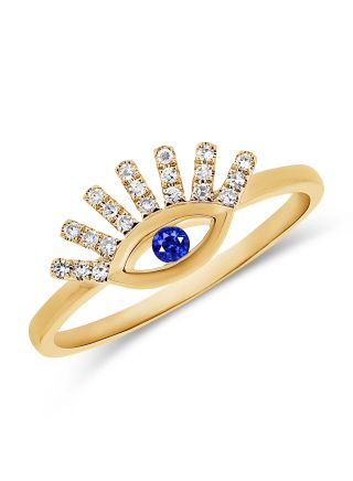 .13CT SAPPHIRE AND DIAMOND EVIL EYE RING