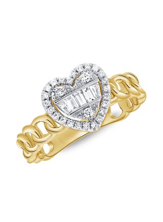 .25CT BAGUETTES AND DIAMOND HEART CHAIN RING