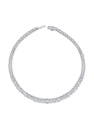 18.99CT BAGUETTES AND ROUND DIAMOND GRADUATED TENNIS NECKLACE
