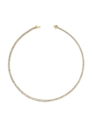 11.98CT EMERALD AND ROUND SHAPE DIAMOND TENNIS NECKLACE