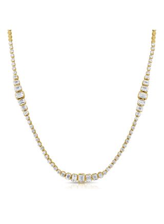 5.5CT EMERALD SHAPE AND ROUND DIAMOND BEZEL AND CHANNEL NECKLACE
