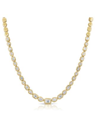 2.68CT EMERALD SHAPE AND PEAR SHAPE BEZEL DIAMOND NECKLACE