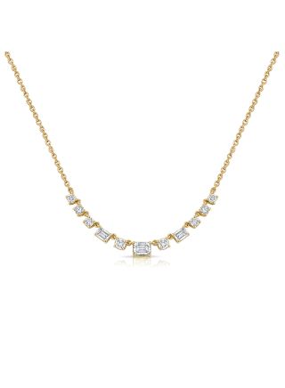 1.13CT EMERALD AND ROUND SHAPE DIAMOND STATION NECKLACE
