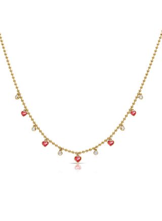 1.21CT RUBY AND DIAMOND BEZEL STATION  BALL NECKLACE