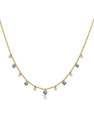 1.21CT SAPPHIRE AND DIAMOND BEZEL STATION  BALL NECKLACE