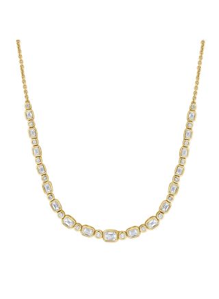 2.41 EMERALD SHAPE AND ROUND DIAMOND BEZEL STATION NECKLACE
