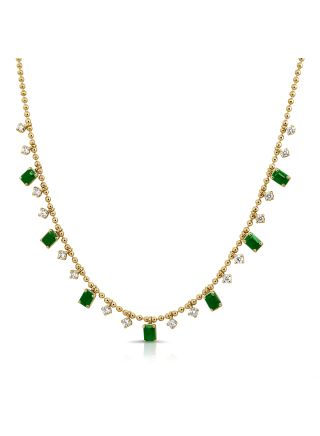 2.15CT EMERALD AND ROUND DIAMOND BALL STATION NECKLACE