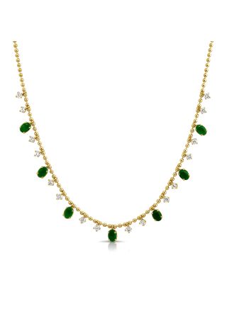 2.44CT EMERALD AND ROUND DIAMOND BALL STATION NECKLACE